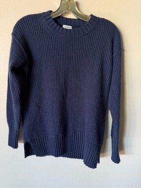 L.l. Bean ribbed wool/ cashmere blend sweater navy blue fisherman fall staple PL